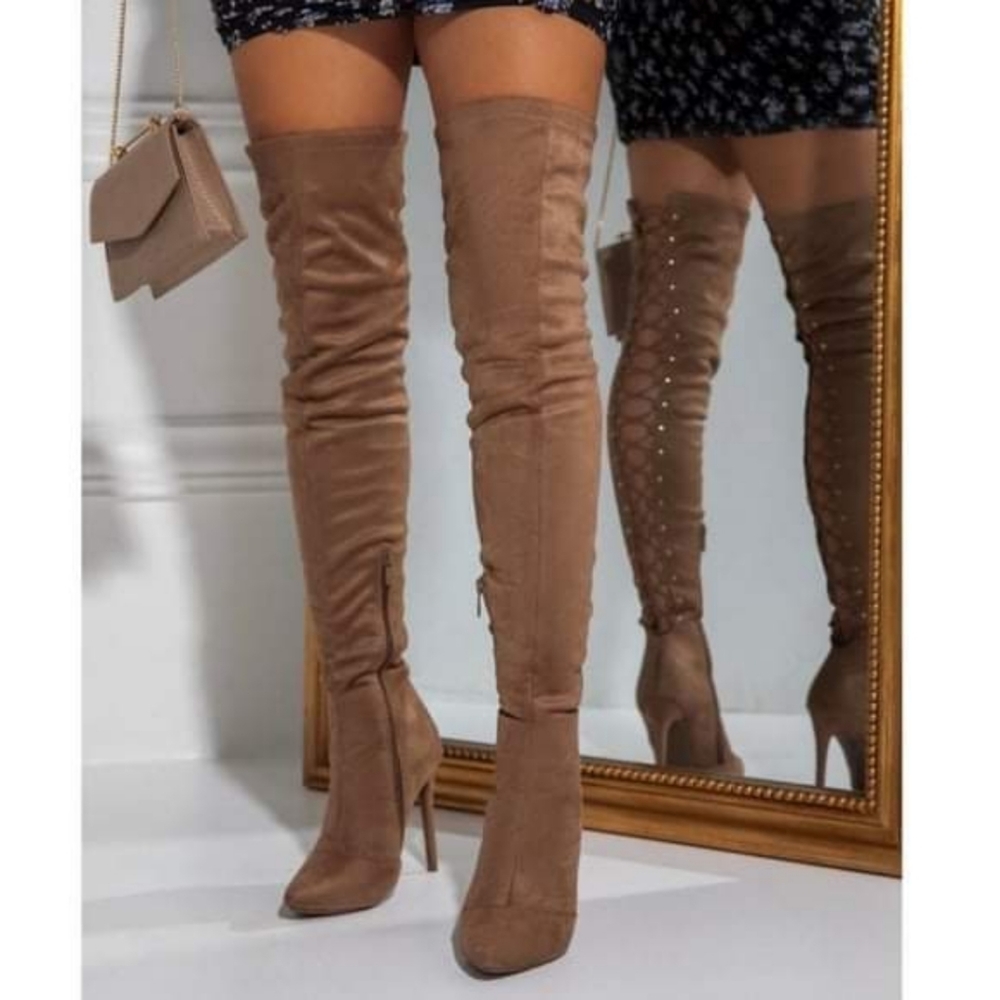 Lace Up Over Knee Thigh High Boot Stiletto Heel - Picture 3 of 5